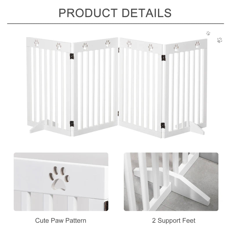 Foldable Wooden Pet Gate - Freestanding Dog Safety Barrier with Support Feet for Home Use