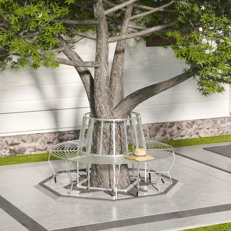 Silver Metal Round Tree Bench - 160cm Diameter, 90cm Height