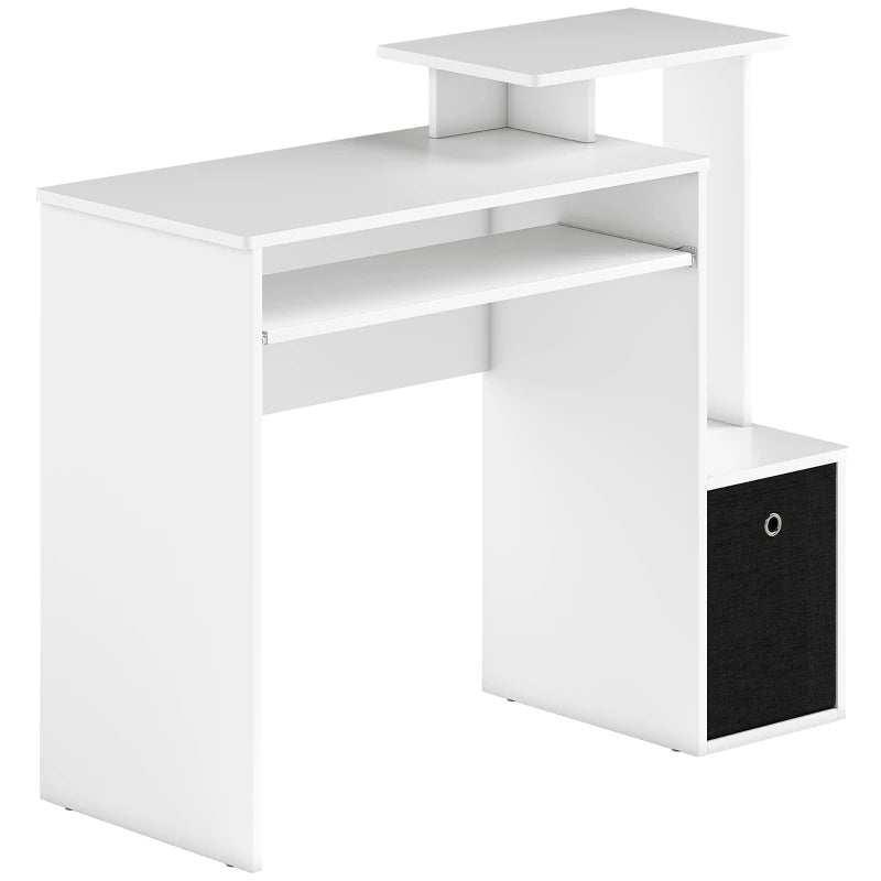 Modern White Computer Desk with Sliding Keyboard Tray, Storage Drawer & Shelf - Ideal Home Office Workstation
