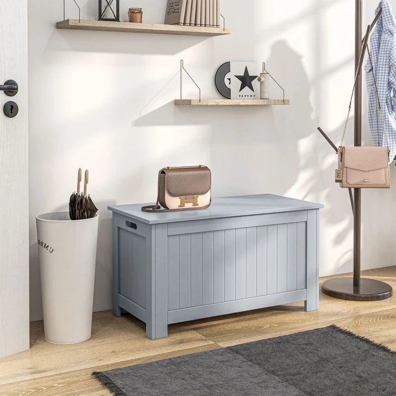 Large Grey Storage Box Toy Chest Organizer with Lid and Safety Hinges for Kids Room