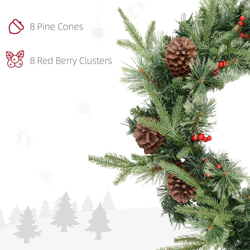 60" Cone and Berry Christmas Wreath with LED Lights - Festive Holiday Decor for Home and Office