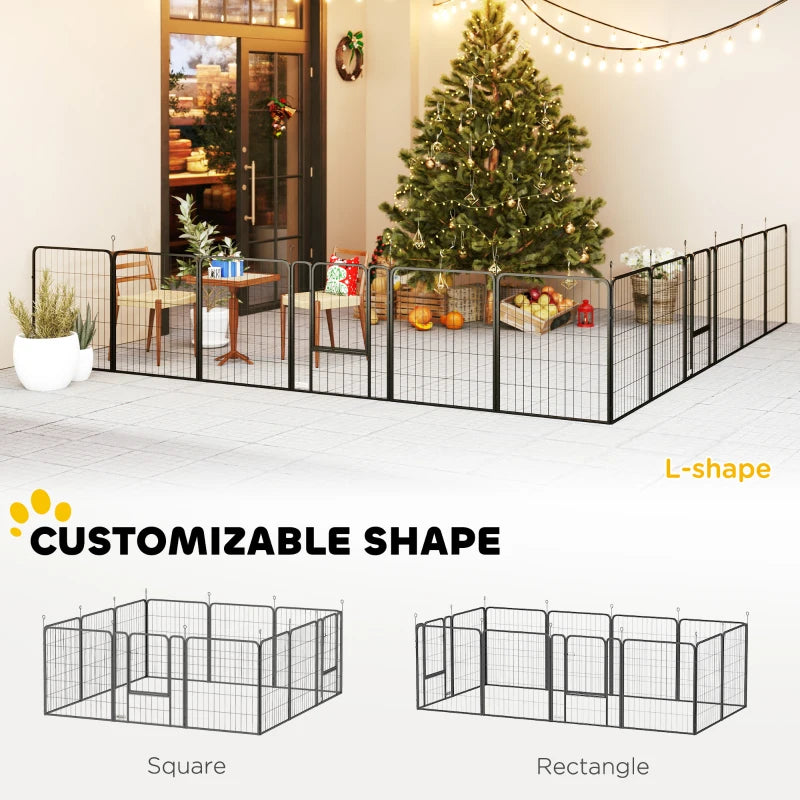 12 Panel Solid Dog Playpen with Doors for Large Dogs 100cm Tall Black