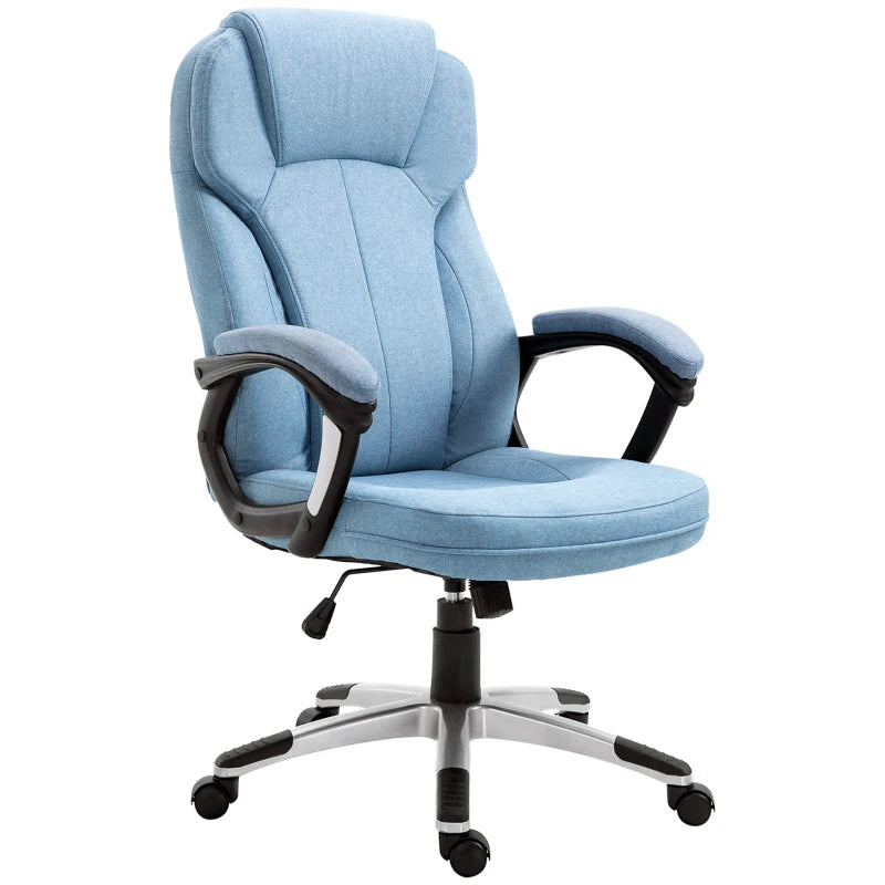 Vinsetto Blue Linen Fabric Office Chair - Height Adjustable Desk Chair with Padded Armrests, Swivel Wheels & Tilt Function