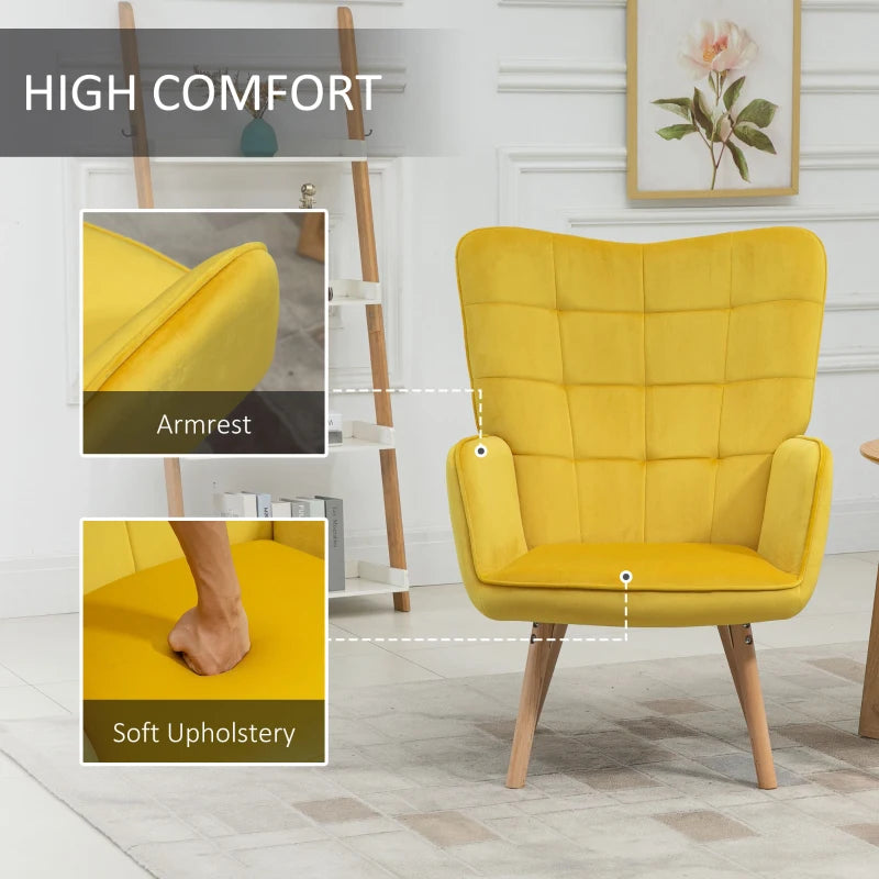Stylish Velvet-Touch Tufted Wingback Armchair Set of 2 for Modern Lounge and Leisure Spaces in Yellow
