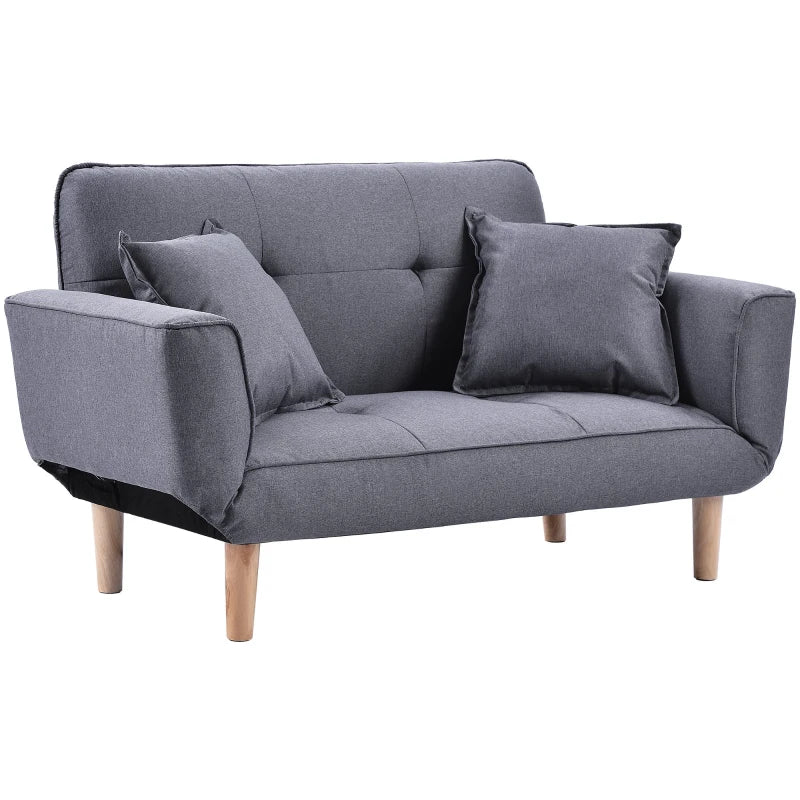 Expandable 2-Seater Bed Settee with 3 Adjustable Positions, Modern Fabric Loveseat for Flats and Dormitories, Grey