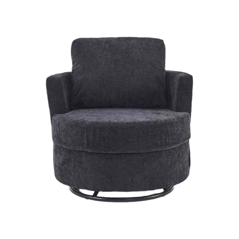 Dark Grey Chenille Swivel Recliner with Back Cushion and Thick Foam Pad, Adjustable Faux Leather, 360° Swivel