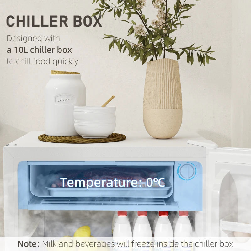 91L Freestanding Under-Counter Fridge with Lock - Compact White Refrigerator for Home, Office, or Bar Use