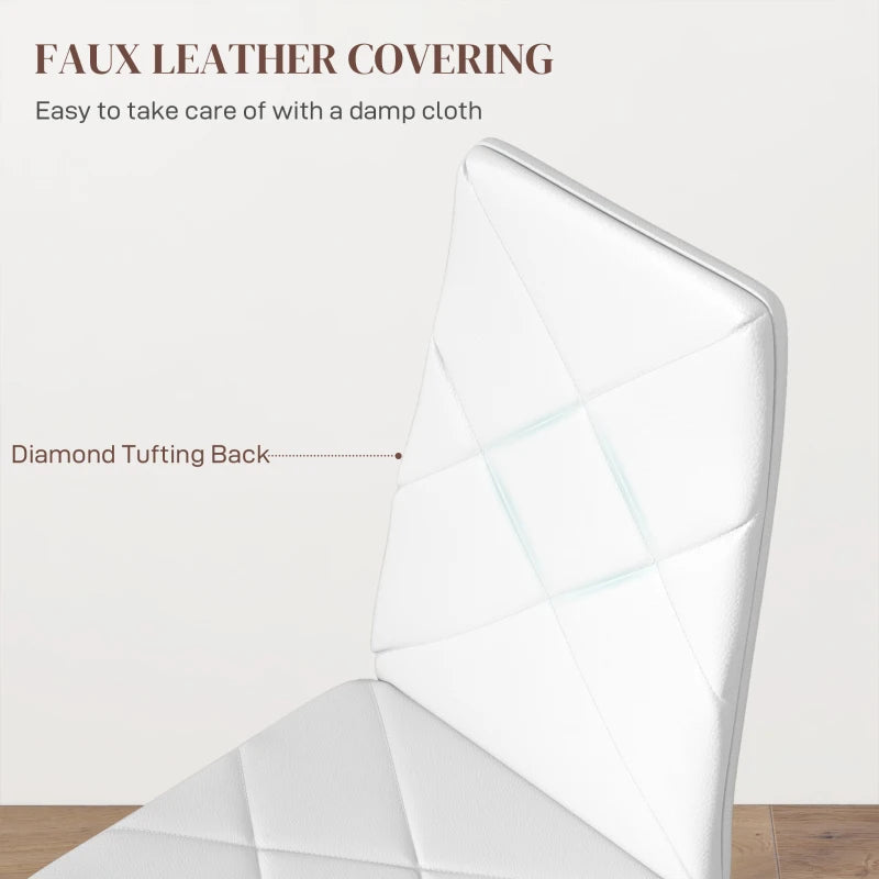 Set of 6 Modern White Faux Leather Dining Chairs - Stylish, Comfortable, Easy to Clean, Perfect for Home or Office