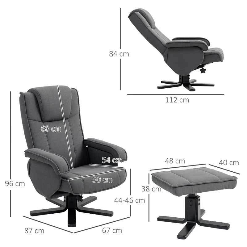 Charcoal Grey Velvet Rocker Swivel Recliner Chair with Footstool for Ultimate Comfort