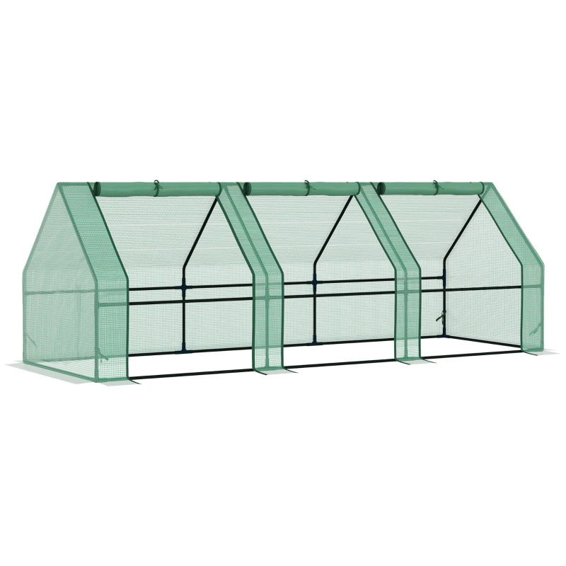 Green Steel Frame Mini Small Greenhouse with Zipped Window, 270 x 90 x 90 cm