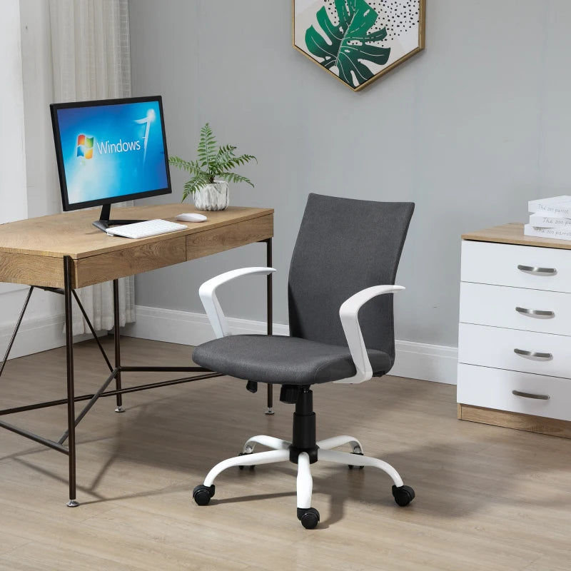 Vinsetto Dark Grey Linen Office Chair - Swivel Computer Desk Chair with Wheels, Adjustable Height & Armrests for Home Study