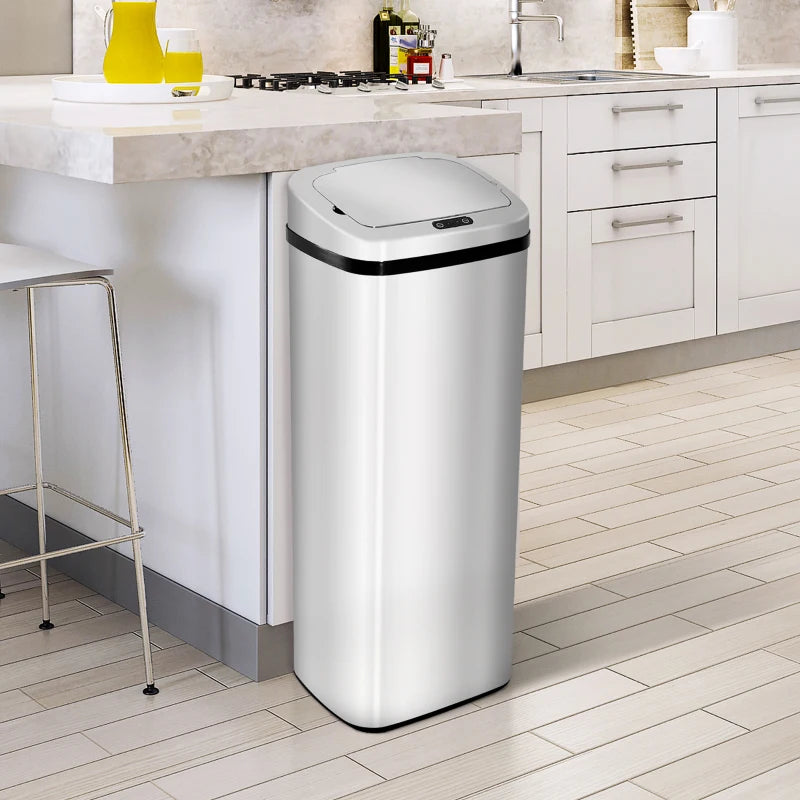 50L Infrared Touchless Automatic Motion Sensor Trash Can - Stainless Steel Dustbin for Home & Office Use