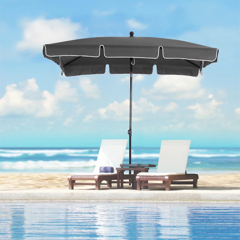 Grey Rectangular Ruffled Garden Parasol with Tilting Canopy