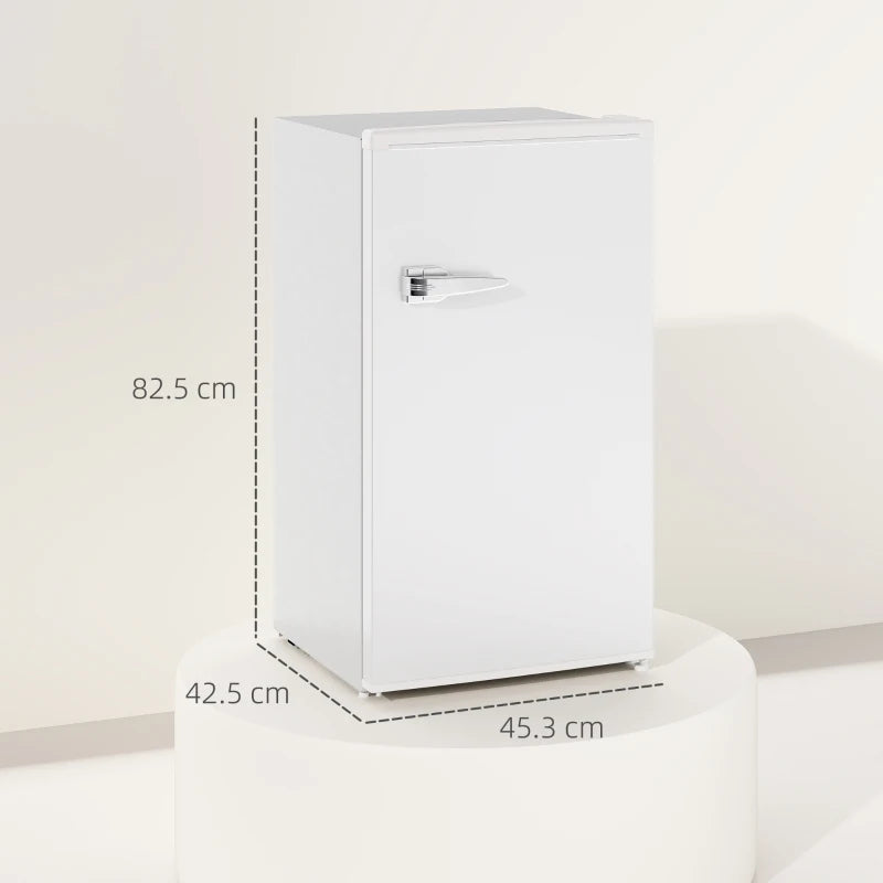 85L Retro Under Counter Fridge with Chiller Box, Adjustable Thermostat & Glass Shelves - Compact White Refrigerator