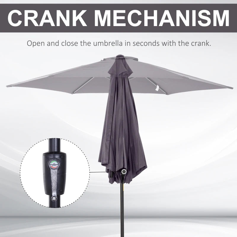 Grey 2.6M Tilt Crank Garden Parasol Umbrella