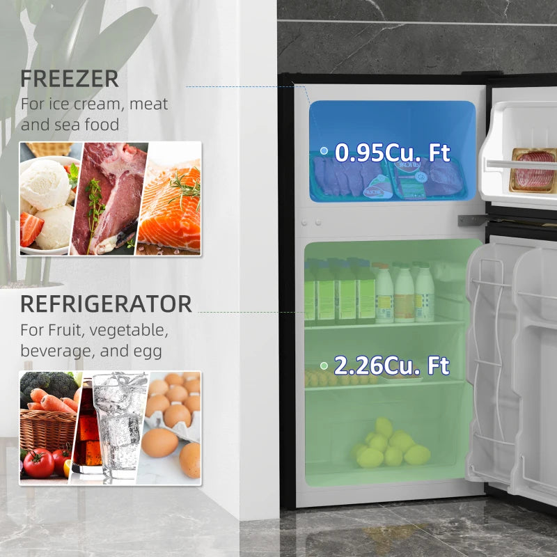 88L Under Counter Fridge Freezer - Compact Refrigerator with 5 Settings, 3 Star Freezer Rating, Stylish Black & Silver