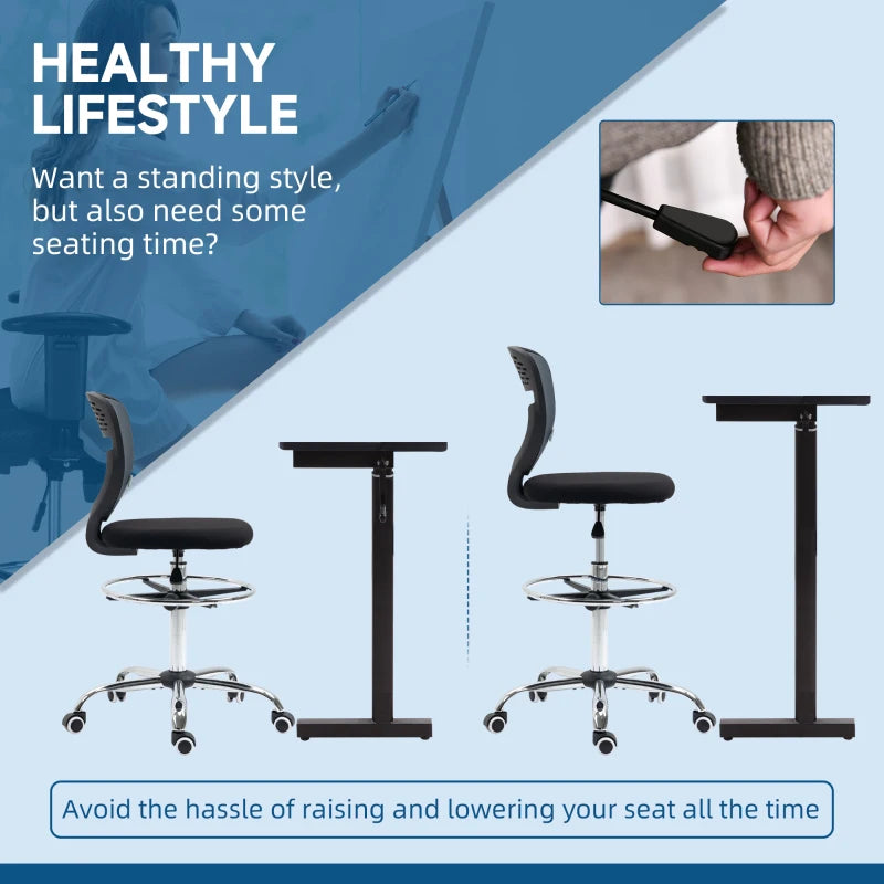 Vinsetto Grey Drafting Chair - Swivel Mesh Office Chair with Adjustable Foot Ring, Armless Design for Standing Desks