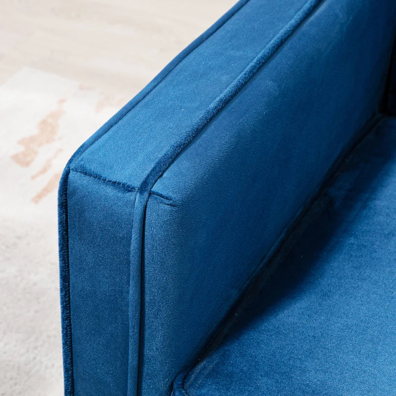 Velvet-Feel Three-Seater Sofa Bed in Blue for Stylish Living Room Comfort