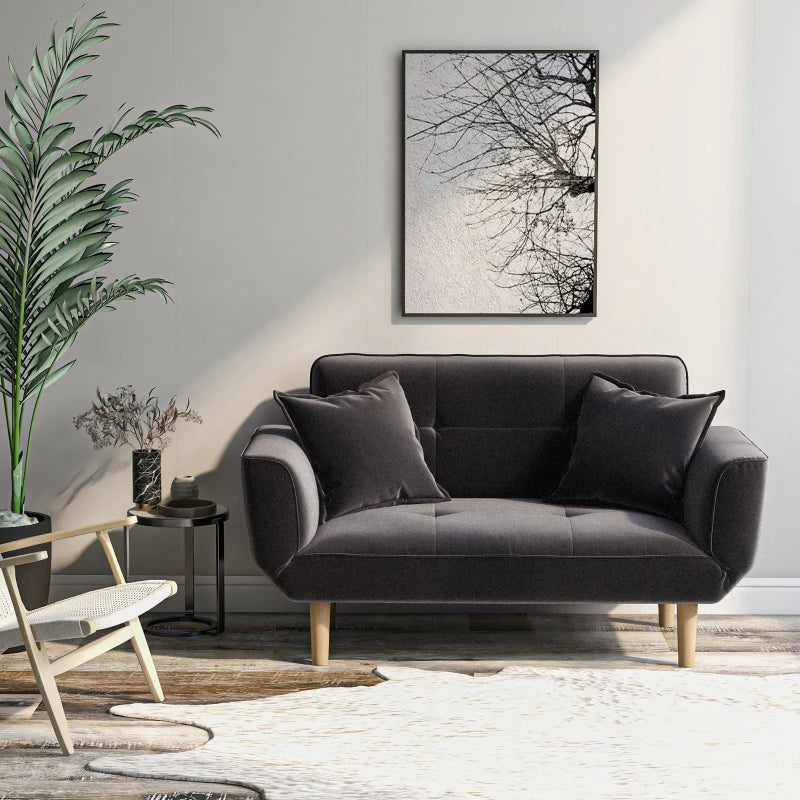 Grey 2-Seater Recliner Sofa with Wooden Legs, Multi-Position Sleeping Chair, Compact Design 125x61x70 cm