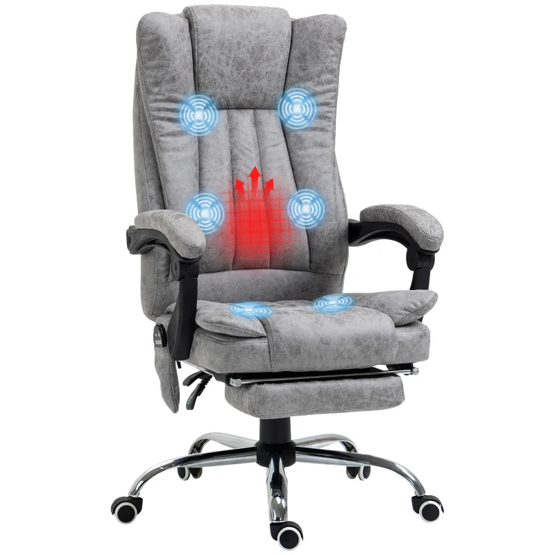 Vinsetto 6-Point Vibrating Massage Office Chair with Heat - Breathable Faux Leather, High Back, Adjustable Height, Grey