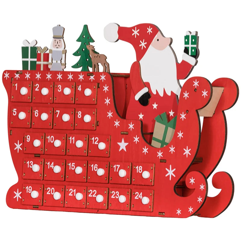 24-Drawer Reusable Santa Sleigh Advent Calendar - Festive Christmas Countdown for Kids & Family Holiday Decor