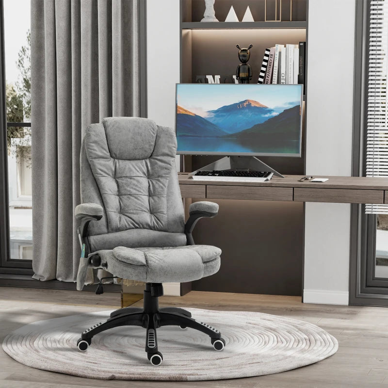 Vinsetto Heated Massage Recliner Chair - 6 Massage Points, 360° Swivel, Microfiber Office Chair, Grey Comfort