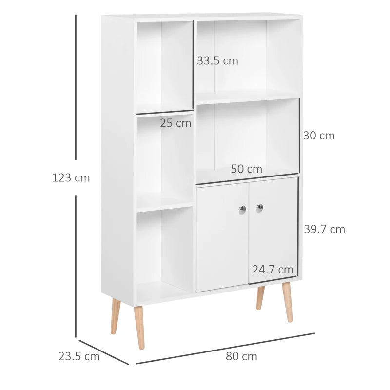 Modern White Sideboard Storage Cabinet with 2 Doors & 5 Compartments - Stylish Wooden Bookcase for Living Room, Bedroom, Kitchen - 80x23x123 cm