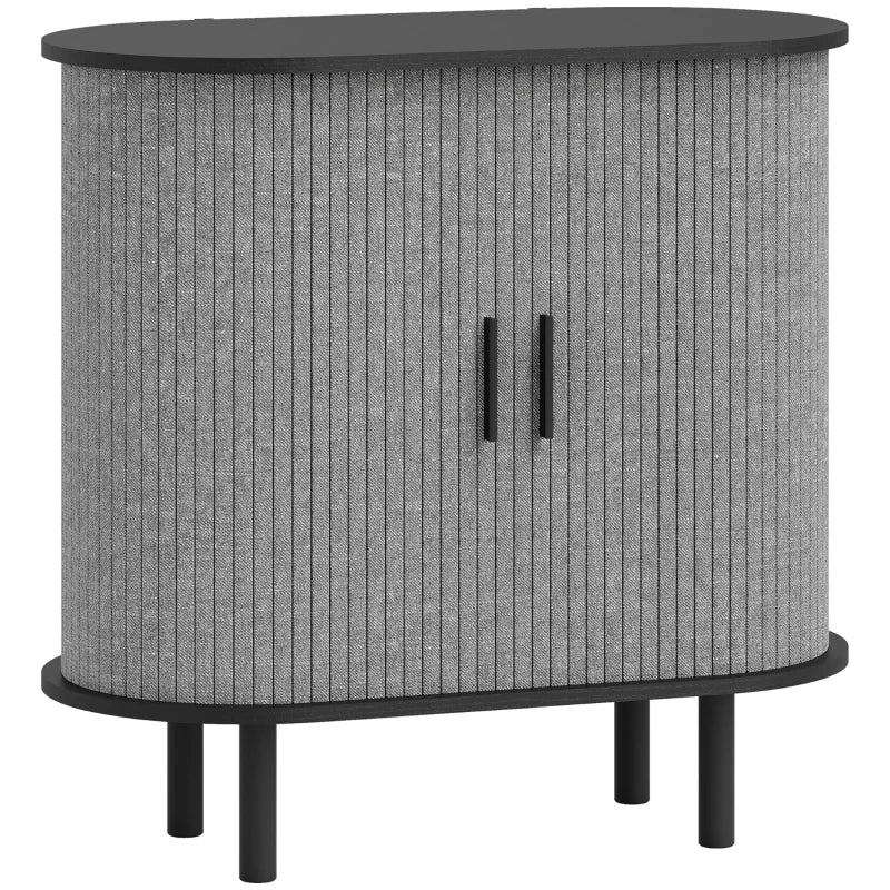 Modern Grey Tambour Sideboard with Fluted Sliding Doors, Stylish Kitchen Cupboard with Storage Shelves and Wooden Legs
