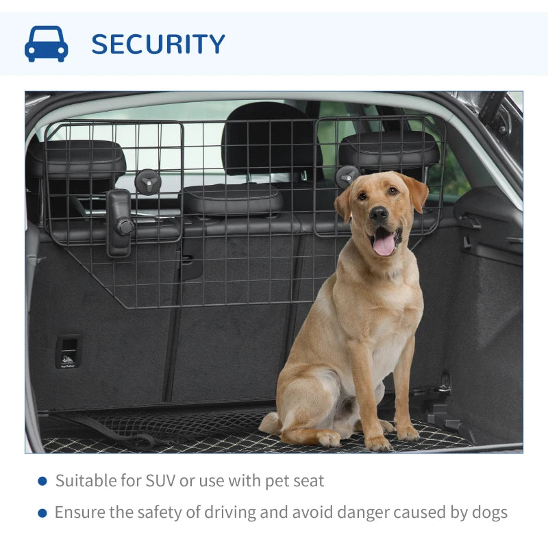 Adjustable Dog Guard for Cars - Metal Mesh Boot Barrier & Pet Headrest, 90-120W x 40.5H cm
