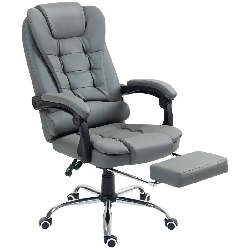 Executive Office Chair with Swivel Wheels, Reclining Backrest & Retractable Footrest - Stylish Grey Home Office Seating
