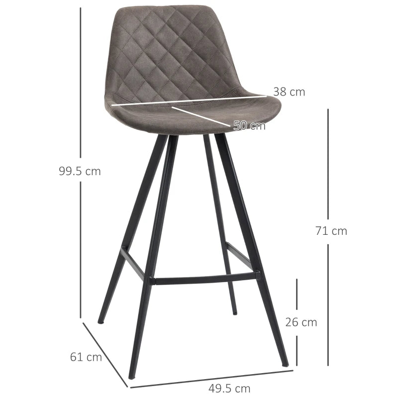 Set of 2 Vintage Dark Grey Microfiber Bar Stools - Comfortable Padded Tub Seats with Steel Frame & Footrest for Home Cafe Kitchen