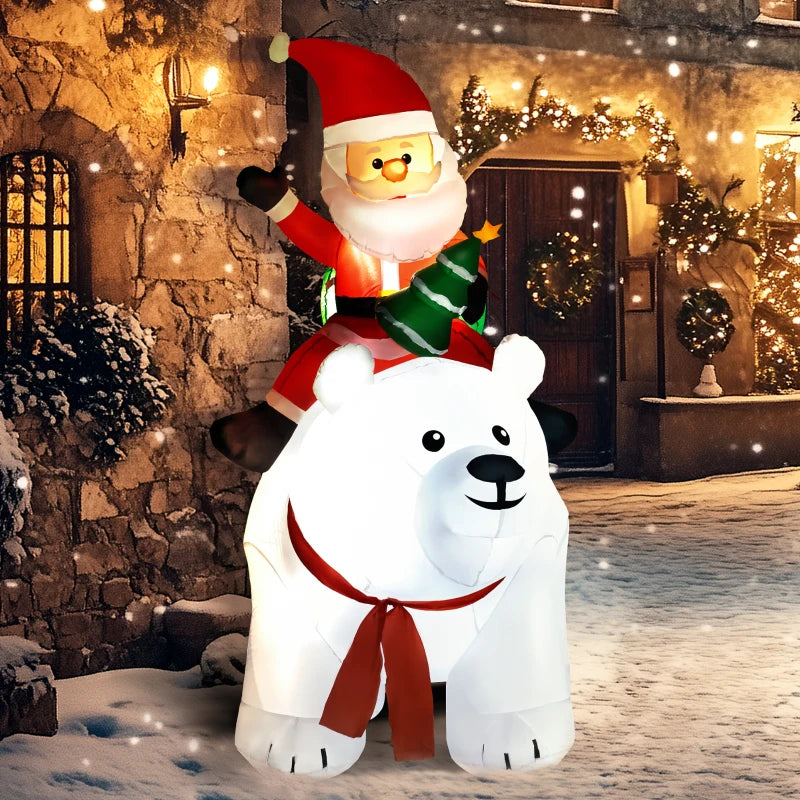 6.6ft Inflatable Santa on Polar Bear - Christmas Outdoor Decoration for Holiday Festivities