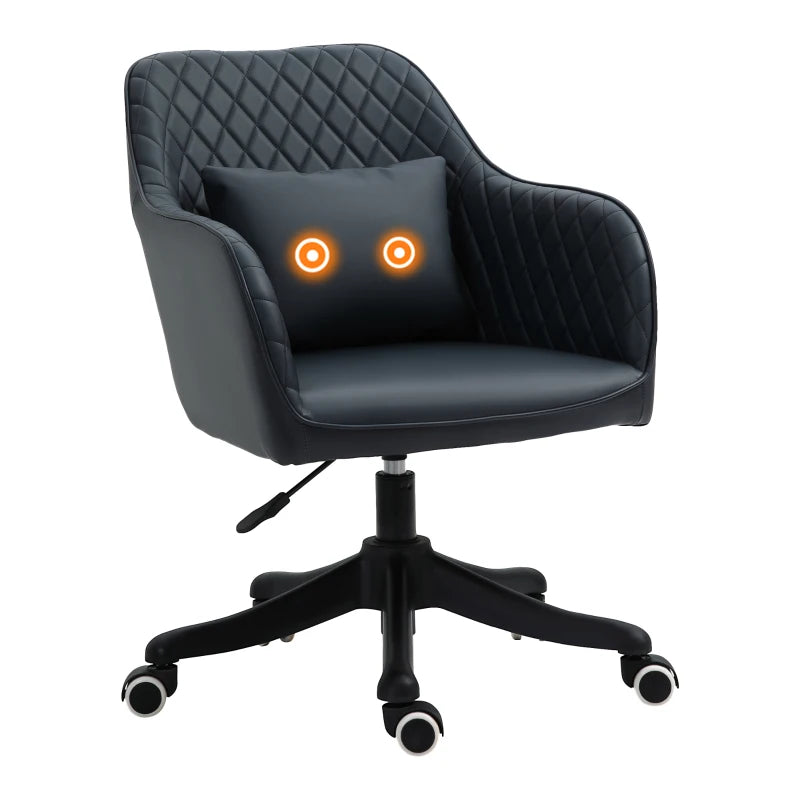 Vinsetto Deep Blue PU Leather Office Chair with Massage Lumbar Pillow, Rolling Wheels - Ideal for Desk, Makeup Vanity & Home