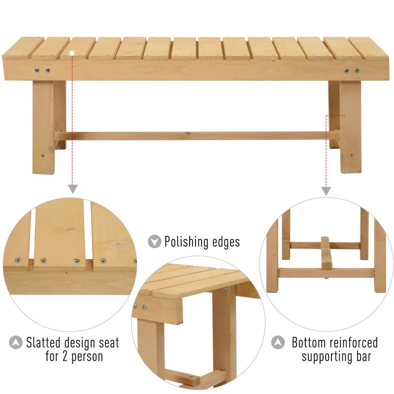 Natural Fir Wood 2-Seater Garden Bench 110x38x35 cm