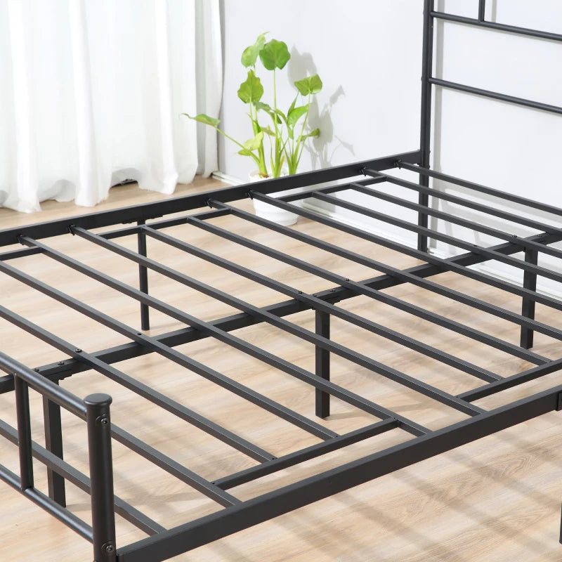 Double Metal Bed Frame with Headboard & Footboard - Solid Slat Support, Underbed Storage, Stylish Black Bedroom Furniture