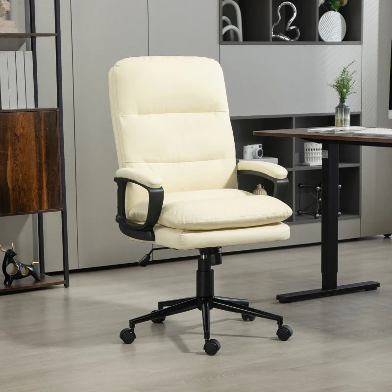 Vinsetto Cream White PU Leather Office Chair - Adjustable Height, Swivel Rolling Wheels for Home & Study