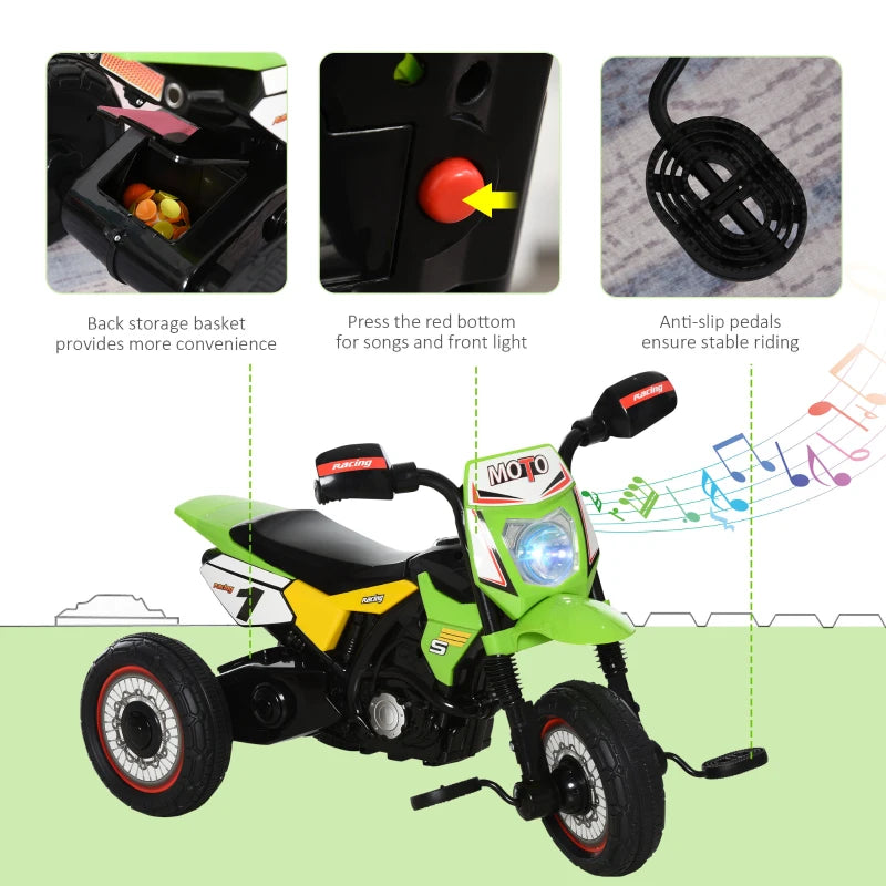 Toddler Pedal Motorcycle Tricycle with Music & Lights - Kids Ride-On for Boys & Girls 18-36 Months - Green Gift