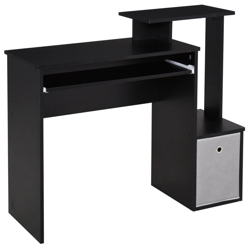 Black Computer Desk with Sliding Keyboard Tray, Storage Drawer & Shelf - Ideal Home Office Workstation