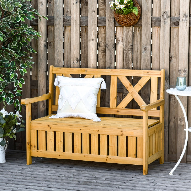 Wooden Patio Storage Bench - 2-Seater Outdoor Seating (Brown)