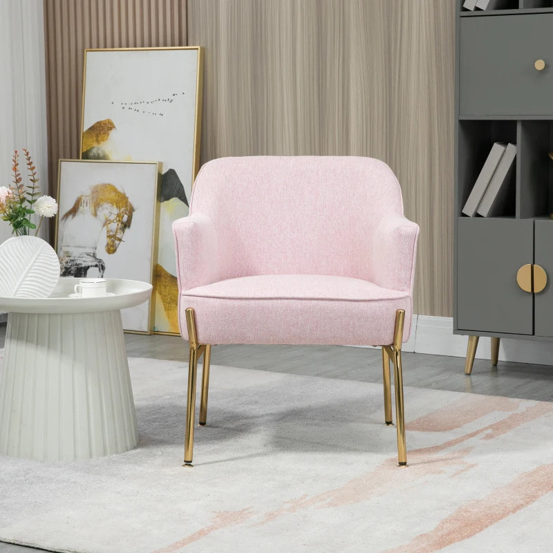 Elegant Pink Accent Chairs with Gold Metal Legs - Soft Padded Living Room and Bedroom Armchairs, Set of 2