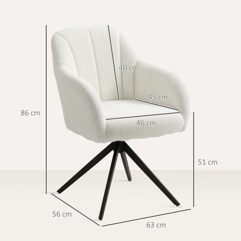 360-Degree Swivel Accent Chair in Teddy Fleece Fabric - Upholstered Tufted Armchair for Living Room, Bedroom, Home Office, White