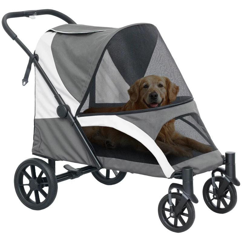 large dog stroller uk Foldable Large Dog Pet Stroller with 4 Big Wheels Shock-Absorbing Fram