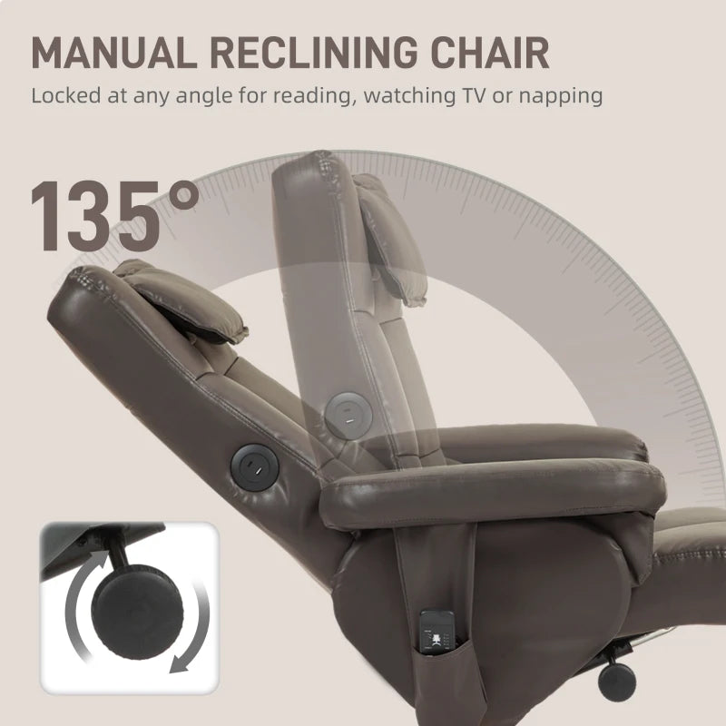 Brown Faux Leather Massage Recliner Chair with Storage Ottoman for Ultimate Comfort and Relaxation