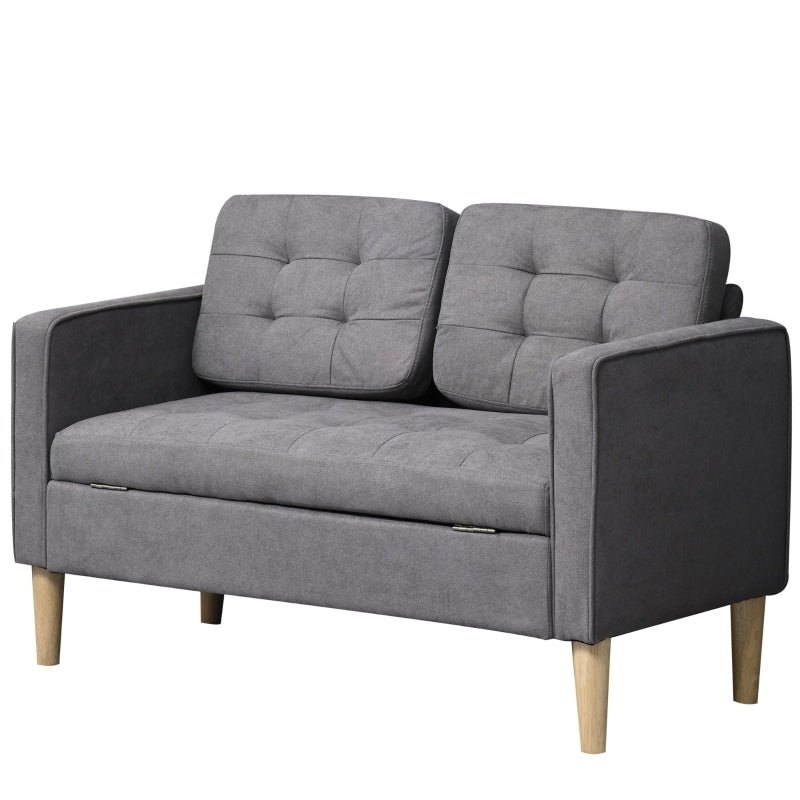 Compact 2 Seater Sofa with Hidden Storage, 117cm Tufted Cotton Couch for Living Room or Kitchen, Grey