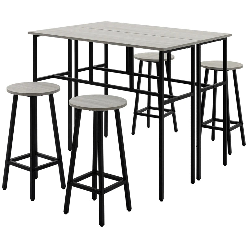 6-Piece Grey Bar Table Set - 2 Breakfast Tables & 4 Stools, Counter Height Dining for Kitchen & Living Room