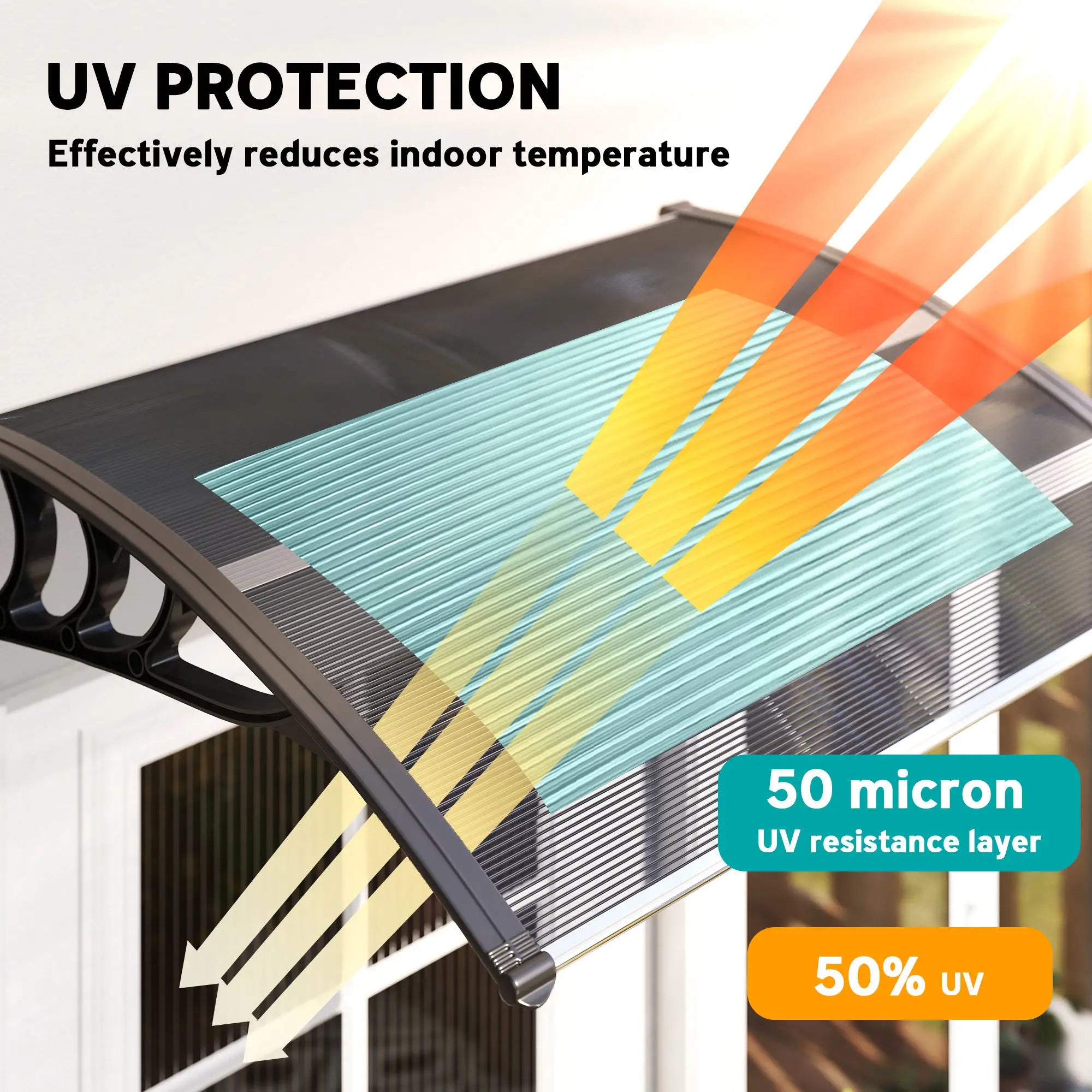 100 x 75cm Black Front/Back Door Canopy - Polycarbonate Rain Shelter - UV/Water/Rain Resistant
