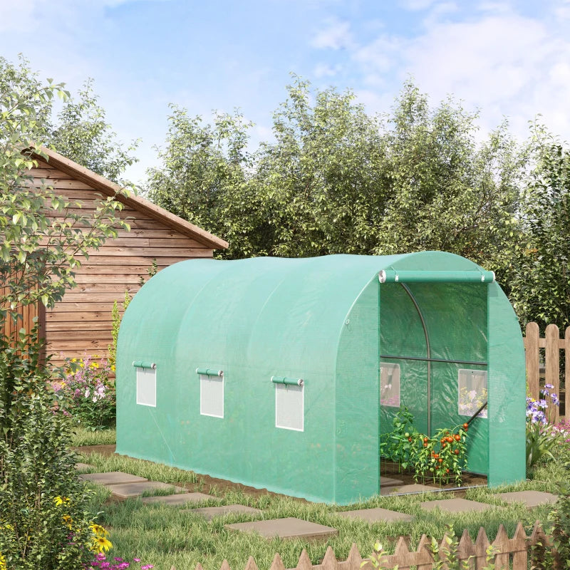 Green Walk-in Polytunnel Garden Greenhouse 4x2x2m - Galvanised Steel Frame