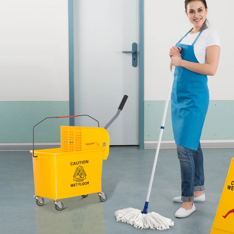 20L Yellow Mop Bucket on Wheels with Water Separation Panel - Ideal for Efficient Cleaning and Easy Mobility