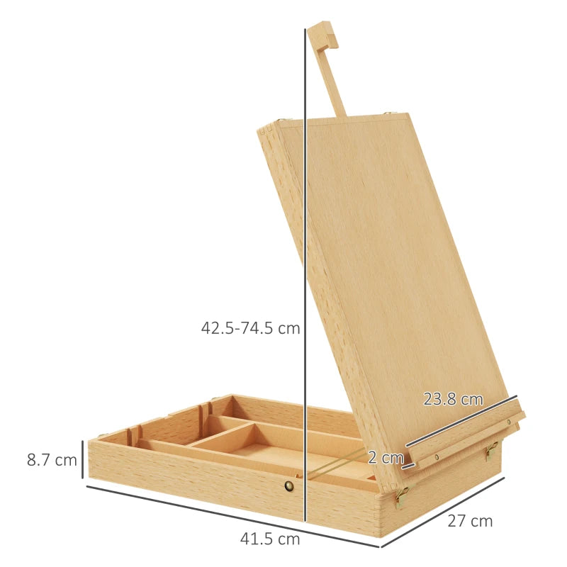 Vinsetto Adjustable Wooden Table Easel Box for Canvas up to 61cm - Portable Beechwood Artist Drawing & Sketching Board
