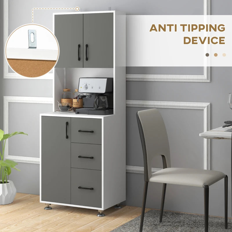 Modern Grey Kitchen Cupboard with Storage Cabinets, 3 Drawers & Open Countertop - Stylish Living Room Furniture